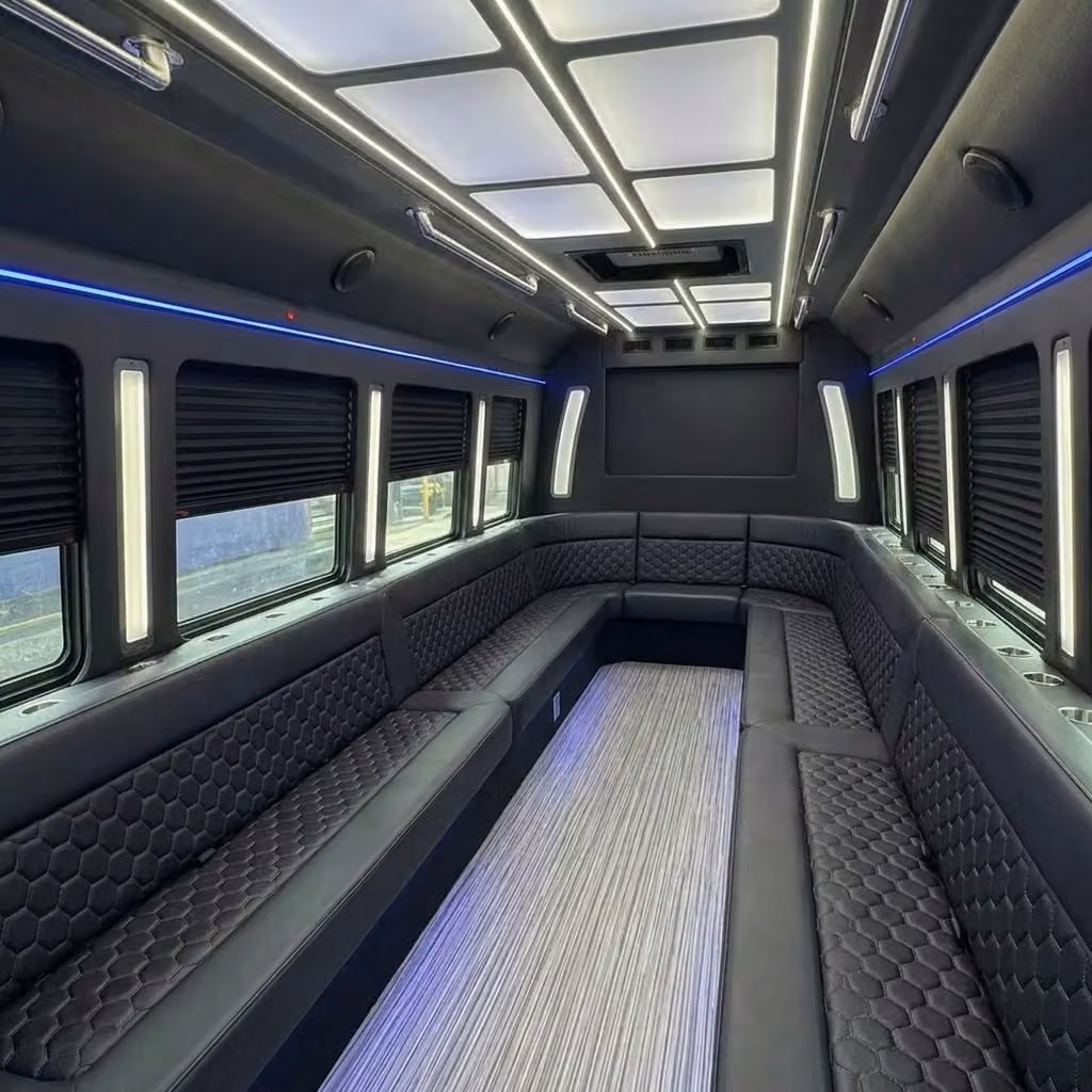carmel party bus wraparound seating