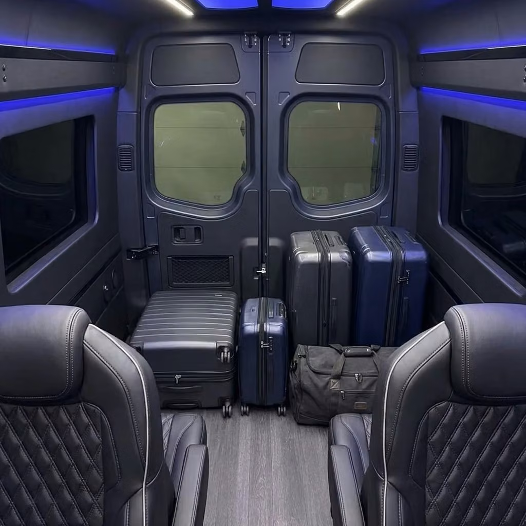 carmel sprinter van rental with driver luggage area